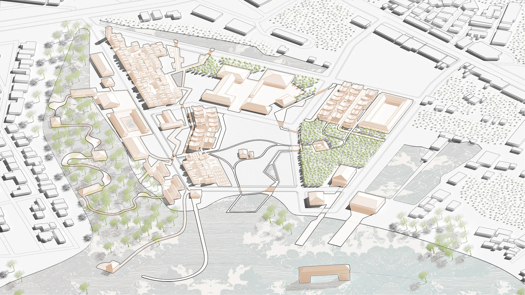 Aerial view of the finished development