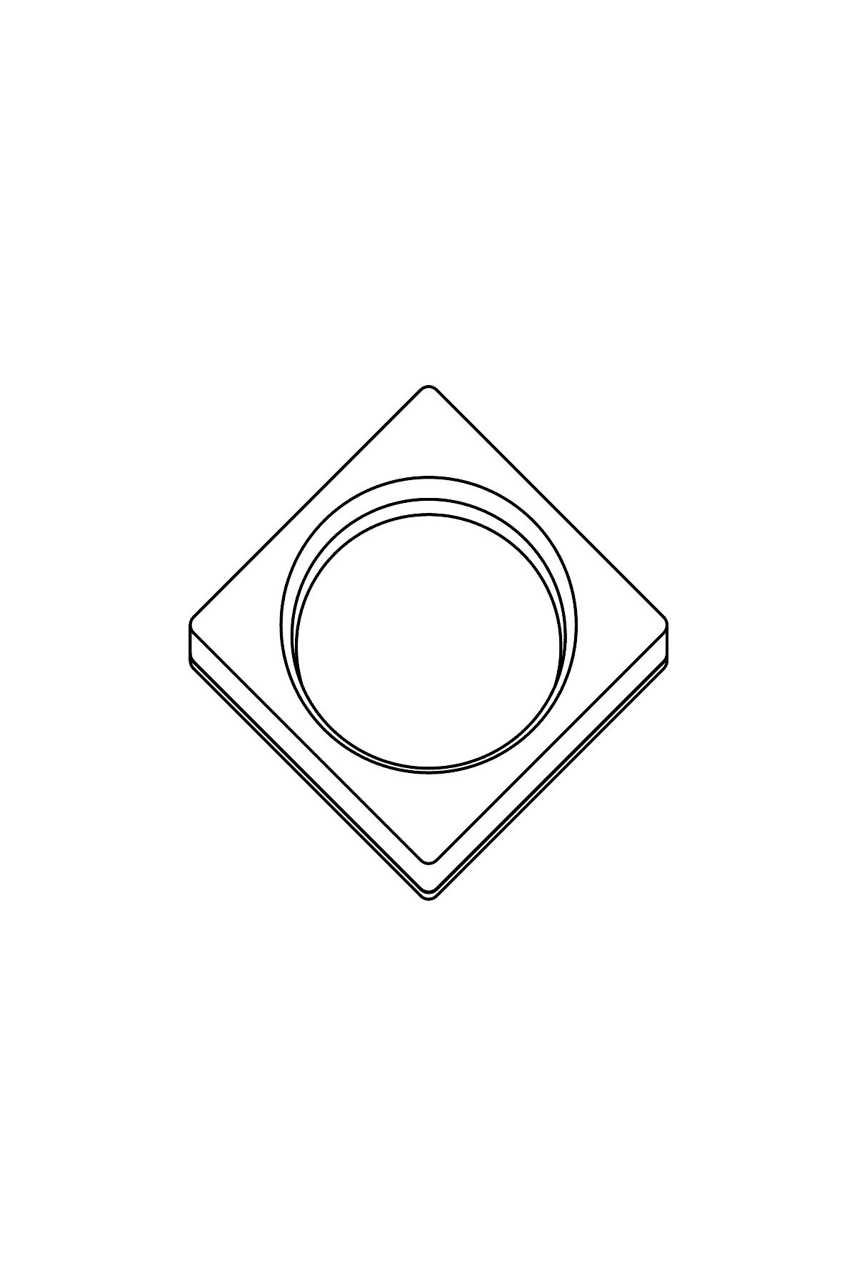 Drawing of the pad from above: a square base with a round recess
