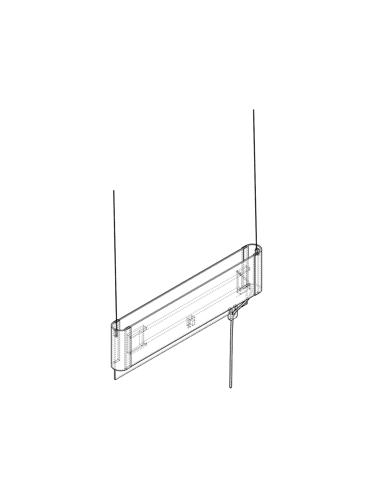 Drawing of the sconce: a long box hung on two cords